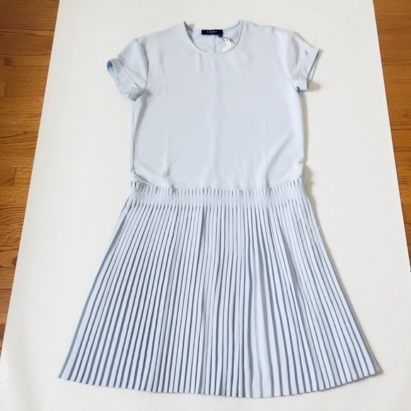 Nordstrom CAARA Short Sleeve Baby Blue Pleated Dropped Waist Relaxed Midi Dress - Picture 15 of 15